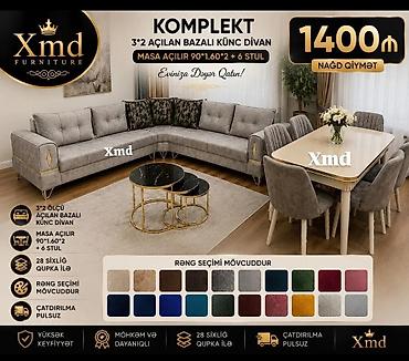 qədimi masa: KOMPLEKT – 3*2 açılan bazalı künc divan + açılan masa (90×160×2) + 6 — 1