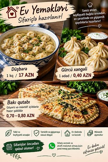 doner eti: Ev yeməkləri – sifarişlə hazırlanır! - Düşbərə – 1 kq: 17 AZN - Gürcü — 1