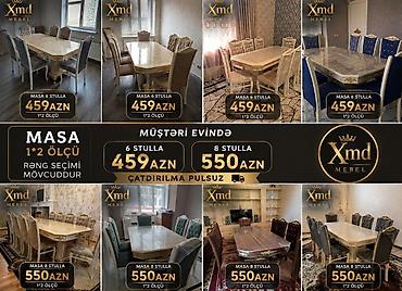ev stul: Xmd Mebel-dən yemək otağı üçün dəst: - Masa ölçüsü: 1×2 m - Rəng — 1