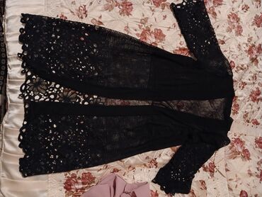 женские прозрачные трусики: Qadın üçün qara krujeva kimono/kardiqan - Uzun dizayn, açıq önlü -