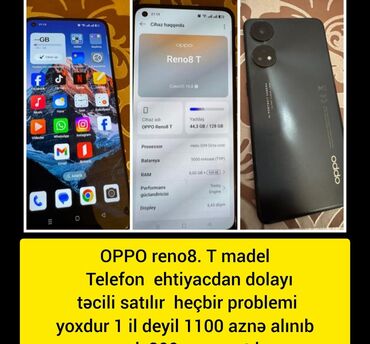 телефон fly fs502 cirrus 1: Oppo Reno8 T, 128 GB, rəng - Qara