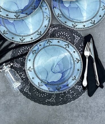 keramik qablar: Nahar dəsti, rəng - Mavi, Keramika, 6 nəfərlik, Türkiyə