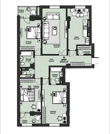 Продажа квартир: 4 комнаты, 120 м², Элитка, 13 этаж, ПСО (под самоотделку)