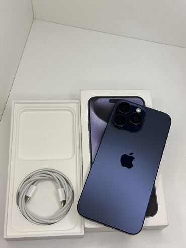 мобильные телефоны кнопочный: IPhone 15 Pro Max, Б/у, 256 ГБ, Blue Titanium, Кабель, Коробка, 88 %