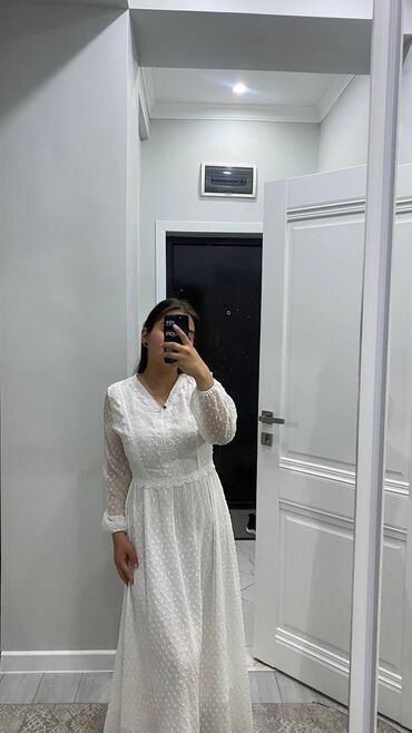 белый платья: Повседневное платье, Лето, Длинная модель, S (EU 36)