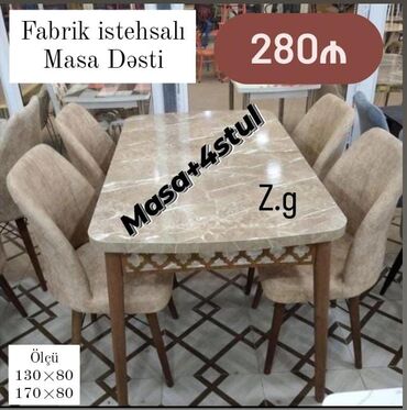 Masa və oturacaq dəstləri: *Masa dəsti 💫 Endirimlə💥280Azn* ✔️Masa + 4 stul *◽Türk Fabrik