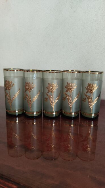 cay qabi: Stəkanlar, rəng - Yaşıl, Xrustal, 6 ədədli dəst, 200 ml