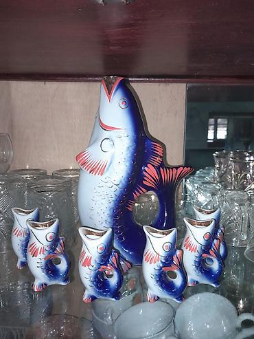 mini sok çəkən: Porselėn “Balıq” sürahi və qədəh dəsti - Material: parlaq glazurlu — 1