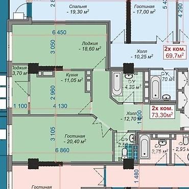 Продажа квартир: 2 комнаты, 73 м², Южная Магистраль Элитка, 13 этаж, ПСО (под самоотделку) — 2