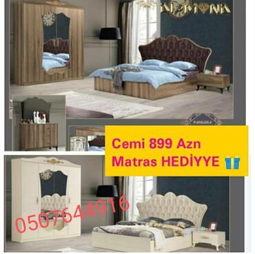 Yataq otağı dəstləri: İkinəfərlik çarpayı, Termo, Dolab, 2 tumba, Azərbaycan, Yeni — 4