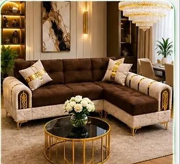 L‑formal dizaynlı L‑şəkilli künc divanı - Rəng və material: Tünd