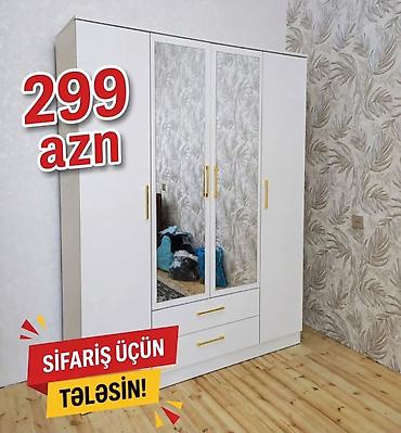 hamam aksesuar: Ağ rəngli 4 qapılı geyim dolabı - Ön hissədə 2 ədəd böyük güzgü qapı - — 1