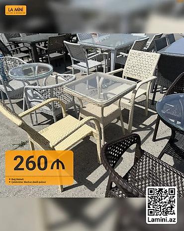 Mebel: Bağ üçün stol-stul dəsti - Material: rattan (hörmə) üslubunda möhkəm — 1