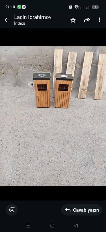 Tullantı qabları: Açıq məkanlar üçün taxta üzlü zibil qutuları və siqaret kötüyü — 2