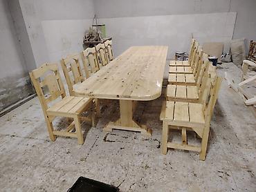 stol dəstləri: Rustik taxta yemək dəsti - Material: tam ağac (kəsilmiş taxta — 5