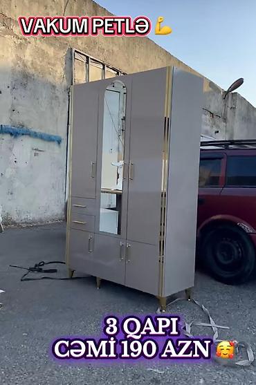 giris dolabi: Güzgülü üçqapılı paltar şkafı - Modellər: açıq krem, ağ və müxtəlif — 8