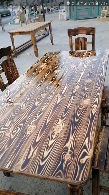 Sifarişlə restoran üçün masa və oturacaq dəstləri: Stullar ilə, Kvadrat masa, 4 nəfər — 6