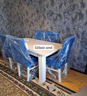 stul ev: Yemək otağı dəsti - 1 ədəd düzbucaqlı ağ masa - 4 ədəd yumşaq — 1