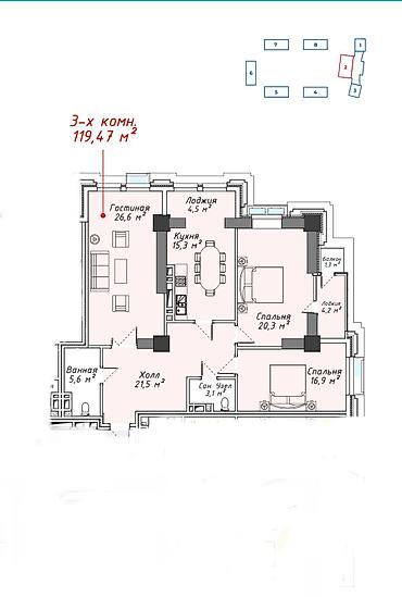 Продажа квартир: 3 комнаты, 119 м², Элитка, 12 этаж, Готовая ПСО (под самоотделку) — 5