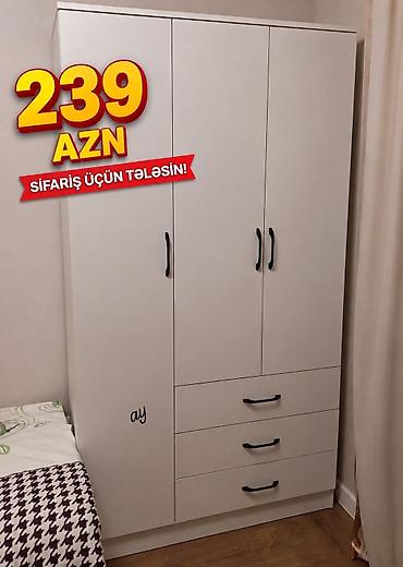 Dolablar: Ağ rəngli 3 qapılı paltar şkafı - Sadə, müasir dizayn - 3 qapı və 3 — 1