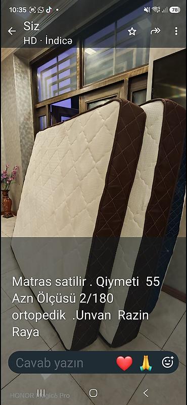 dösək: Ortopedik matras - Qiymət: 55 AZN - Ölçü: 2/180 - Ortopedik dəstəkli — 1