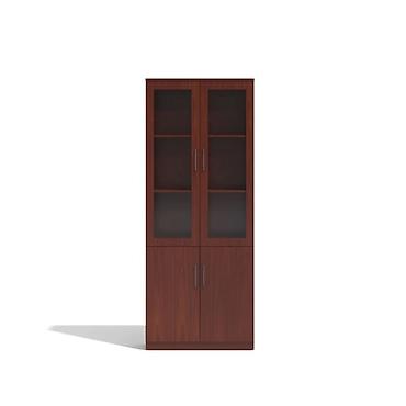 divar rəf: Şüşə vitrinli kitab şkafı – klassik qoz rəngində - Material — 1