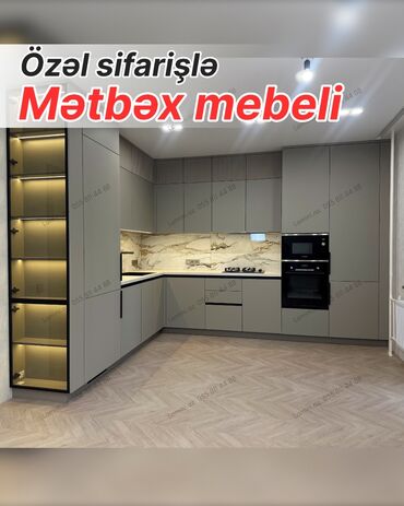 ремонт кухни в хрущевке: Özəl sifarişlə mətbəx mebeli - L formalı, müasir minimalist dizayn -