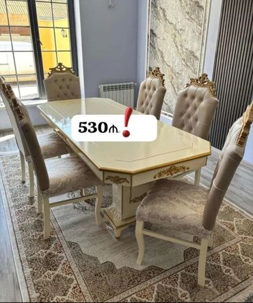 klassik mebel destleri: Qonaq otağı üçün, Yeni, Açılmayan, Dördbucaq masa, 6 stul
