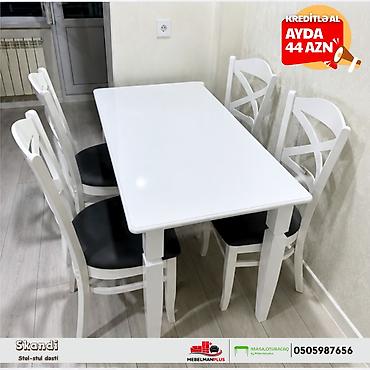 tek stolar: Mətbəx üçün, Yeni, Açılmayan, Dördbucaq masa, 4 stul — 5