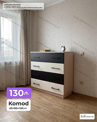 Komodlar: Komod – 4 çekməcəli - Ölçü: 40 × 80 × 100 sm - Material: 18 mm laminat — 1