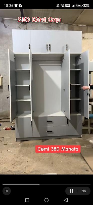 borular: 2.50 m ölçüdə dörd qapılı paltar şkafı - Rəng: açıq boz - Üst hissədə — 2