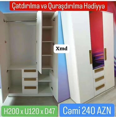 Çarpayılar: Yeni, 3 qapılı, Açılan, Düz dolab