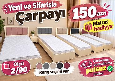 Yeni və sifarişlə hazırlanmış tək nəfərlik çarpayı. Xüsusiyyətlər: -