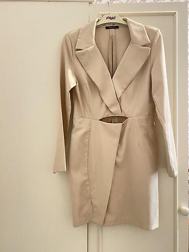mini etek: Trendyol qadın paltarı – bej rəngdə, blazer üslubunda mini model — 1