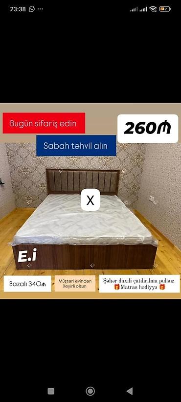 elif mebel: Yataq dəsti – taxta karkaslı, yumşaq süet başlıqla. - Ölçü: şəkildə — 1