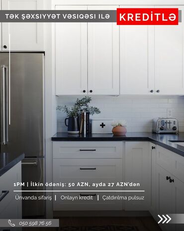 Sifarişlə mətbəx mebeli: Sifarişlə mətbəx dəsti, Özü çəkən petlələr, Sadə laminat, Kredit var, Pulsuz çatdırılma — 12