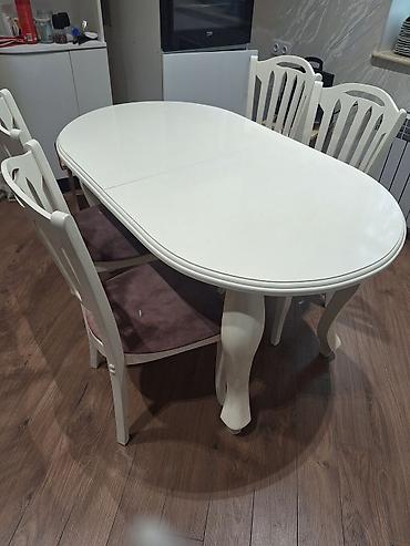 Ağ rəngli yemək otağı dəsti - Tərkibi: oval formalı masa + 6 ədəd