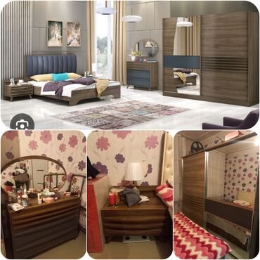 loft мебель: Двуспальная кровать, Шкаф, Трюмо, 2 тумбы, Б/у