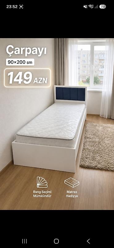 uşaq üçün matras: Çarpayı – 90×200 sm - Minimalist dizaynlı, ağ rəngli korpus - Yumşaq — 1