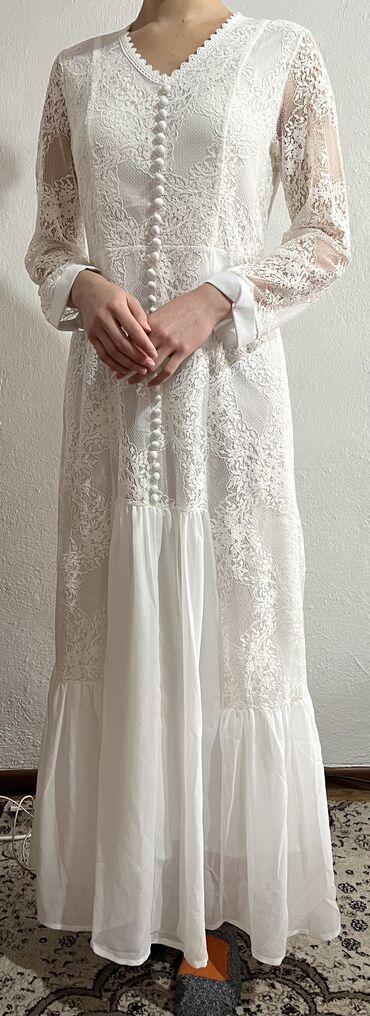 белые платье: Вечернее платье, Длинная модель, С рукавами, 3XL (EU 46), 4XL (EU 48)