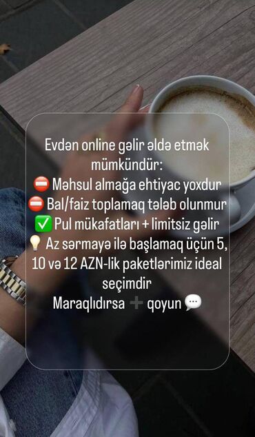 Başqa xidmətlər: Siz ayda 5azn,10azn,12azn ödəməklə artan qazanclara sahib ola