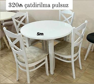 desmal: Mətbəx/Qonaq otağı üçün dəyirmi masa və 4 ədəd stul dəsti - Rəng: ağ — 1