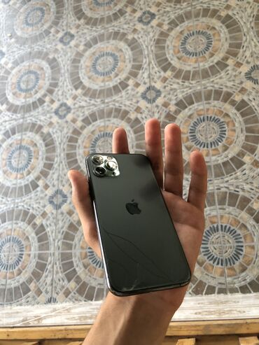 apple qulaqciq: IPhone 11 Pro, 64 ГБ, Matte Midnight Green, Битый, Face ID