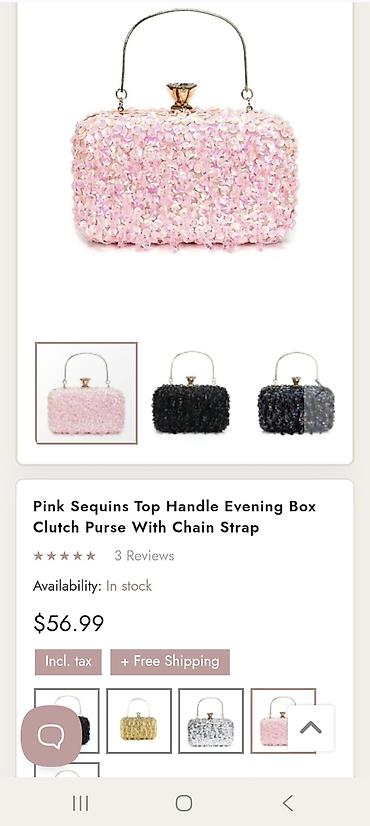 toy sumkalari: Məhsul: Pink Sequins Top Handle Evening Box Clutch Purse With Chain — 1