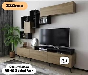 divar rəf: TV stendi və divar rəfi dəsti - Ümumi ölçü: 180 sm - Rəng seçimi — 1