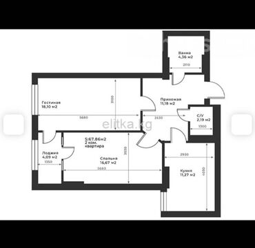 агентство недвижимости продажа квартир: 2 комнаты, 67 м², Элитка, 12 этаж, ПСО (под самоотделку)