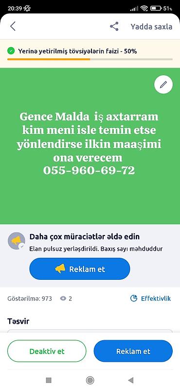 part time i: Xidmət: İşə yönləndirmə axtarışı – Gəncə, Malda Məzmun: - Gəncə və ya — 1