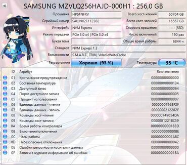 SSD diskləri: SSD disk Samsung, 256 GB, M.2, İşlənmiş