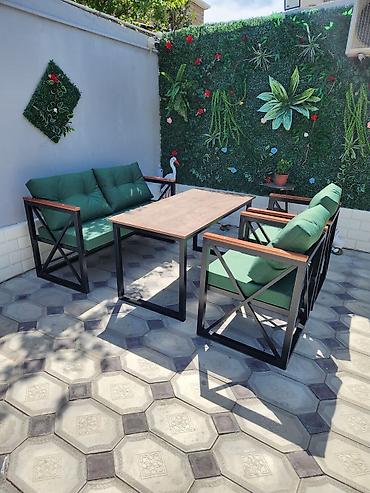 ofis masa: Kafe/teras üçün metal karkaslı masa və oturacaq dəsti – Komplekt: 1 — 5