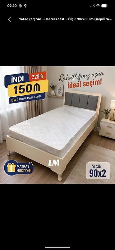 ucuz tek kravatlar: Yataq çərçivəsi + matras dəsti - Ölçü: 90x200 sm (90x2 kimi — 1